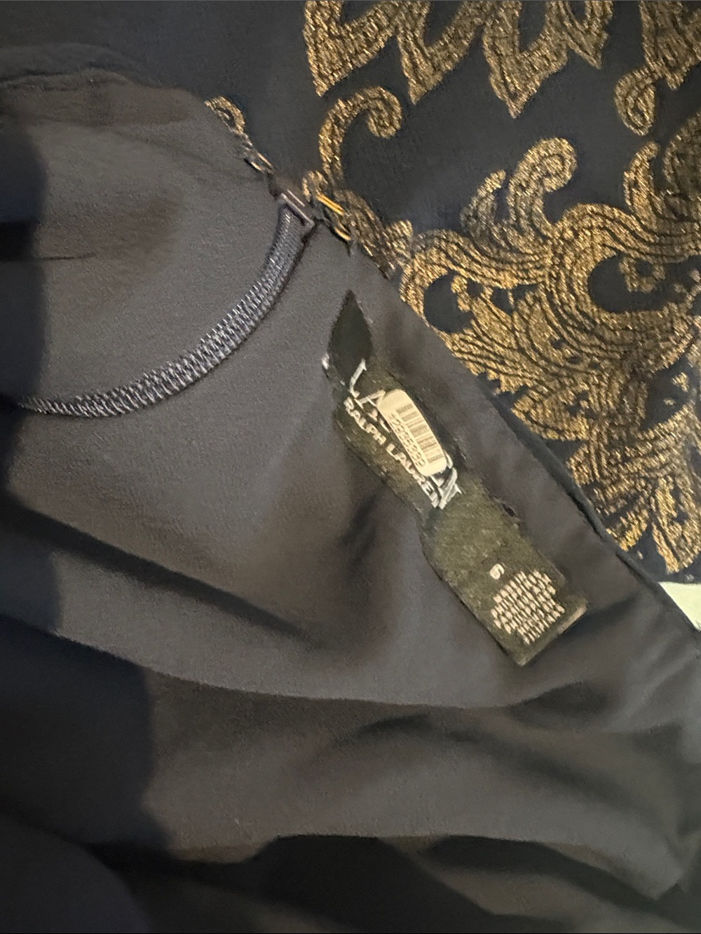 Ralph Lauren Black Maxi dress with Gold Paisley size 6 strap top 2 bottom 53” - Picture 7 of 7